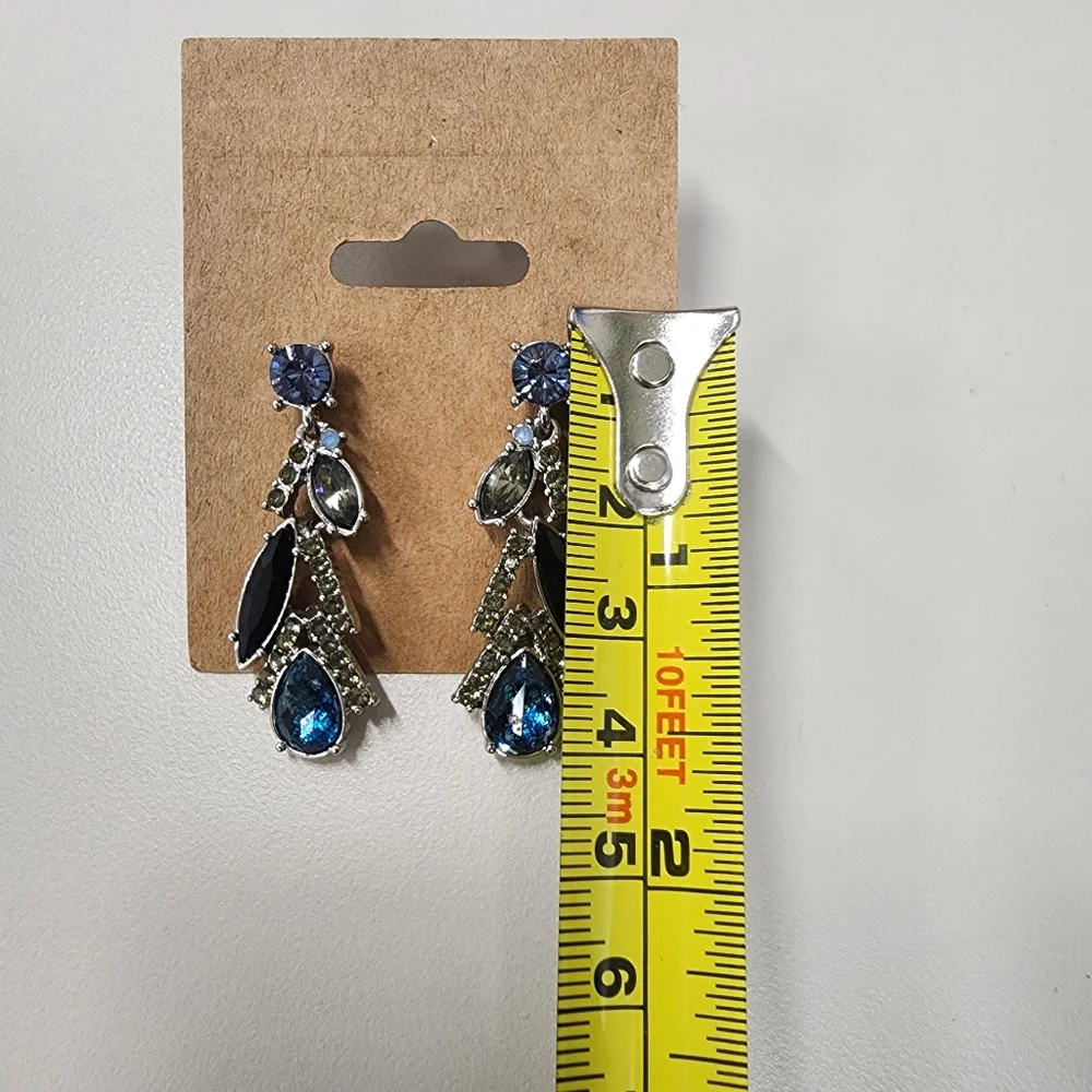 Rhinestine Drop Earrings Silver-tone Statement Prom Party Classy Blue Black Gray